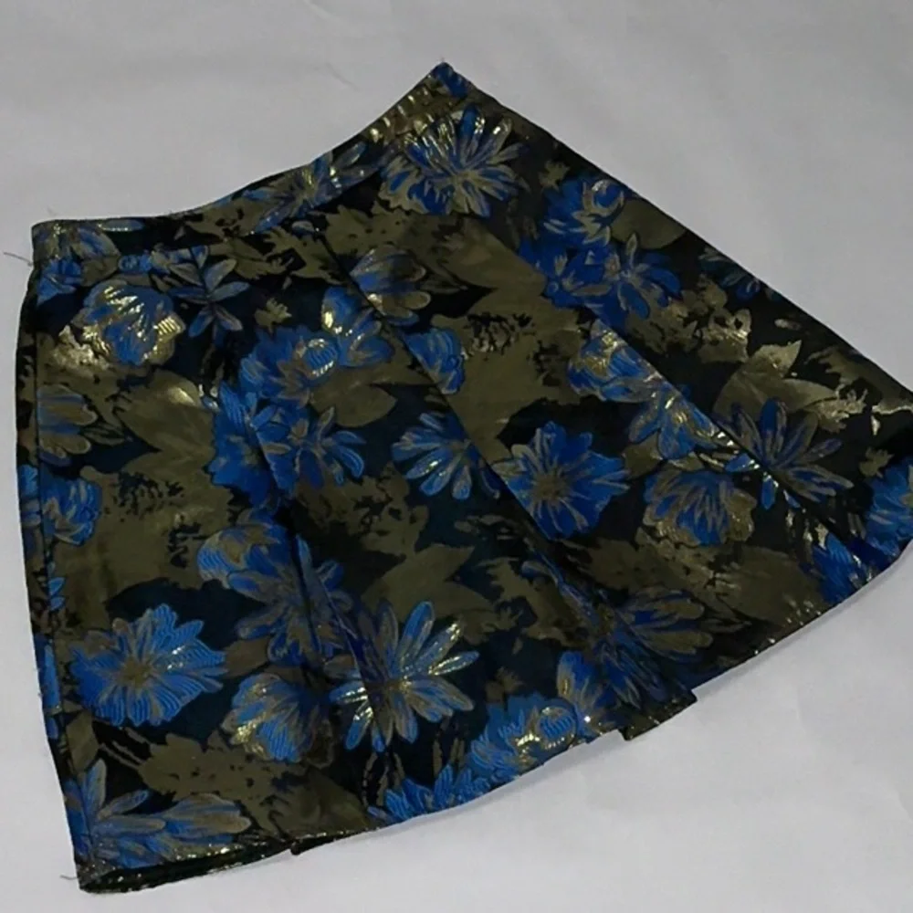 Blue Elephant, Mini Skirt, Blue, Black and Gold, Small